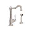 Single Hole Column Spout Bar/Food Prep Faucet With Sidespray With Porcelain Lever Handle In Satin Nickel