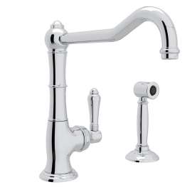 Single Hole Column Spout Kitchen Faucet With Sidespray And Extended Spout With Metal Lever Handle