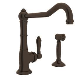 Single Hole Column Spout Kitchen Faucet With Sidespray And Extended Spout With Metal Lever Handle In Tuscan Brass