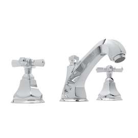 High Neck Widespread Lavatory Faucet with Hex Spout Cross Handles and Pop-Up