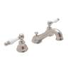 C-Spout Widespread Lavatory Faucet with Ornate White Porcelain Lever in Satin Nickel