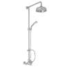 Exposed Wall Mount Thermostatic Shower with Ornate White Porcelain Lever and Volume Control in Polished Chrome