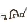 5-Hole Deck Mount Tub Filler with Metal Lever C-Spout in Tuscan Brass