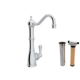 Edwardian Column Spout Kitchen Faucet With Metal Lever Handle And Triflow Filter In Unlacquered Brass