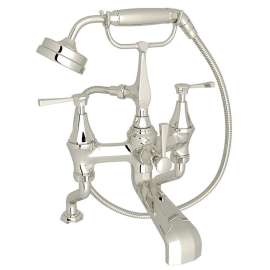 Exposed Deck Mount Tub Filler with Metal Lever Handshower in Polished Nickel