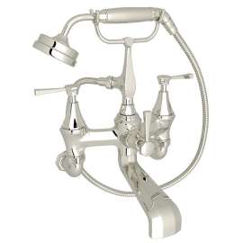 Exposed Wall Mount Tub Filler with Metal Lever Handshower in Polished Nickel