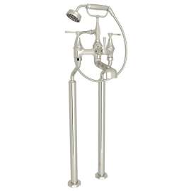 Exposed Floor Mount Tub Filler with Metal Lever Handshower in Polished Nickel
