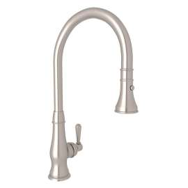 Italian Kitchen Patrizia A3420LMSTN-2 Pull-Down Kitchen Faucet With Metal Lever Handle In Satin Nickel