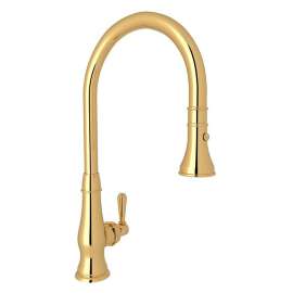 Italian Kitchen Patrizia A3420LMIB-2 Pull-Down Kitchen Faucet With Metal Lever Handle In Italian Brass
