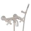 Wall Mount Exposed Tub Set with Cross Handle Handshower in Satin Nickel