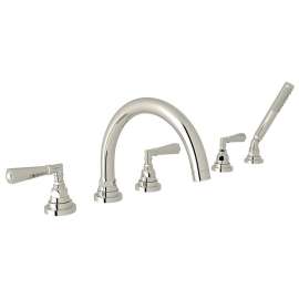 5-Hole Deck Mount Tub Filler with Metal Lever in Polished Nickel