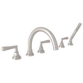 5-Hole Deck Mount Tub Filler with Metal Lever in Satin Nickel