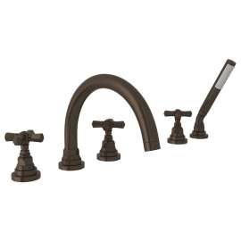 5-Hole Deck Mount Tub Filler with Cross Handle in Tuscan Brass