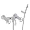 Wall Mount Exposed Tub Filler with Metal Campo Wheel Handles and Handshower in Polished Chrome