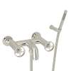 Wall Mount Exposed Tub Filler with Metal Campo Wheel Handles and Handshower in Polished Nickel