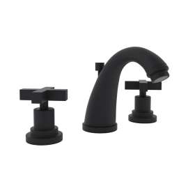 C-Spout Widespread Lavatory Faucet with Cross Handles and Pop-Up in Matte Black