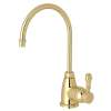 Traditional C-Spout Hot Water Faucet With Metal Lever Handle In Unlacquered Brass