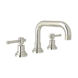 U-Spout Widespread Lavatory Faucet Industrial Metal Levers and Pop-Up in Polished Nickel