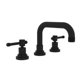 U-Spout Widespread Lavatory Faucet Industrial Metal Levers and Pop-Up in Matte Black