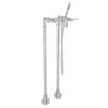 Exposed Floor Mount Tub Filler with Industrial Metal Levers Handshower and Floor Pillar Legs or Supply Unions in Polished Chrome
