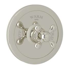 Arcana AC720X-PN/TO Thermostatic Trim Plate with Cross Handle and without Volume Control in Polished Nickel