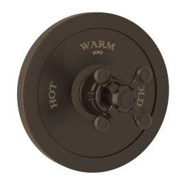 Thermostatic Trim Plate with Cross Handle and without Volume Control in Tuscan Brass