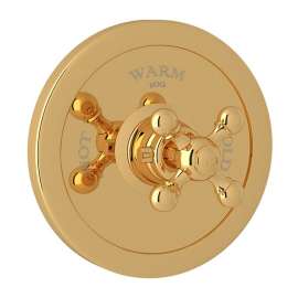 Thermostatic Trim Plate with Cross Handle and without Volume Control in Italian Brass
