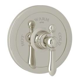 Thermostatic Trim Plate with Classic Metal Lever and without Volume Control in Polished Nickel