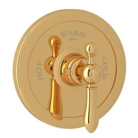 Thermostatic Trim Plate with Classic Metal Lever and without Volume Control in Italian Brass