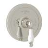 Thermostatic Trim Plate with Ornate White Porcelain Lever and without Volume Control in Polished Nickel