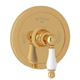Thermostatic Trim Plate with Ornate White Porcelain Lever and without Volume Control in Italian Brass