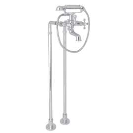 Exposed Floor Mount Tub Filler with Handshower and Floor Pillar Legs or Supply Unions