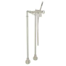 Exposed Floor Mount Tub Filler with Handshower and Floor Pillar Legs or Supply Unions in Polished Nickel