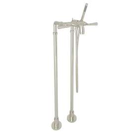 San Giovanni AKIT2302NLMPN Exposed Floor Mount Tub Filler with Metal Lever Handshower and Floor Pillar Legs or Supply Unions in Polished Nickel