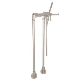 San Giovanni AKIT2302NLMSTN Exposed Floor Mount Tub Filler with Metal Lever Handshower and Floor Pillar Legs or Supply Unions in Satin Nickel