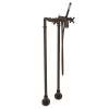 Exposed Floor Mount Tub Filler with Cross Handle Handshower and Floor Pillar Legs or Supply Unions in Tuscan Brass