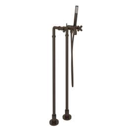 Avanti AKIT2202NXMTCB Exposed Floor Mount Tub Filler with Cross Handle Handshower and Floor Pillar Legs or Supply Unions in Tuscan Brass