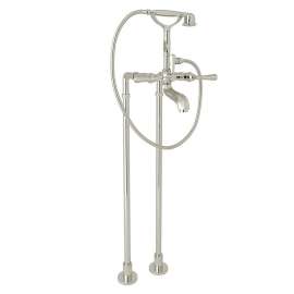 Palladian AKIT1901NLMPN Exposed Floor Mount Tub Filler with Metal Lever Handshower and Floor Pillar Legs or Supply Unions in Polished Nickel