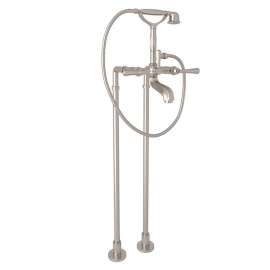 Palladian AKIT1901NLMSTN Exposed Floor Mount Tub Filler with Metal Lever Handshower and Floor Pillar Legs or Supply Unions in Satin Nickel
