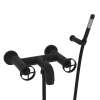 Wall Mount Exposed Tub Filler with Metal Campo Wheel Handles and Handshower in Matte Black