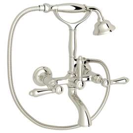 A1401LMPN Exposed Wall Mount Tub Filler with Handshower and Metal Lever Handle, Polished Nickel