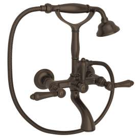 A1401LMTCB Exposed Wall Mount Tub Filler with Handshower and Metal Lever Handle, Tuscan Brass