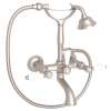 A1401LPSTN Exposed Wall Mount Tub Filler with Handshower and White Porcelain Lever Handle, Satin Nickel