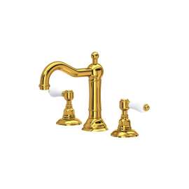 A1409LPULB-2 Acqui Column Spout Widespread Bathroom Faucet with White Porcelain Lever Handle, Unlacquered Brass