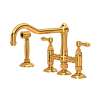 A1458LMWSIB-2 Acqui Deck Mount Column Spout 3 Leg Bridge Kitchen Faucet with Sidespray and Metal Lever Handle, Italian Brass