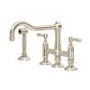 A1458LMWSSTN-2 Acqui Deck Mount Column Spout 3 Leg Bridge Kitchen Faucet with Sidespray and Metal Lever Handle, Satin Nickel