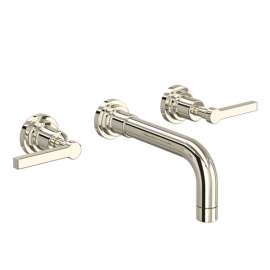 A2207LMPNTO-2 Lombardia Wall Mount Widespread Bathroom Faucet with Metal Lever Handle, Polished Nickel