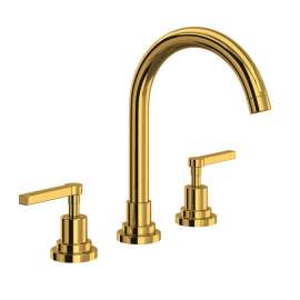 A2208LMULB-2 Lombardia C-Spout Widespread Bathroom Faucet with Metal Lever Handle, Unlacquered Brass