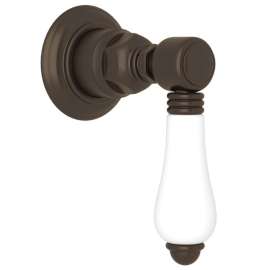 A4912LPTCBTO Trim for Volume Control and 4-Port Dedicated Diverter with White Porcelain Lever Handle, Tuscan Brass