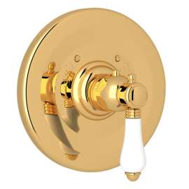 A4914LPIB Trim Plate without Volume Control with White Porcelain Lever Handle, Italian Brass